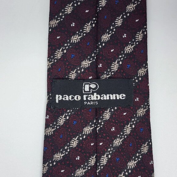 Paco Rabanne Necktie Tie Stripe Maroon Black Blue 3" Wide 55" Long - Picture 4 of 5